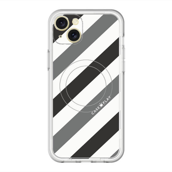 スリムプロテクションプレミアムケース with MagSafe［ Big Stripe - Black × Gray ］