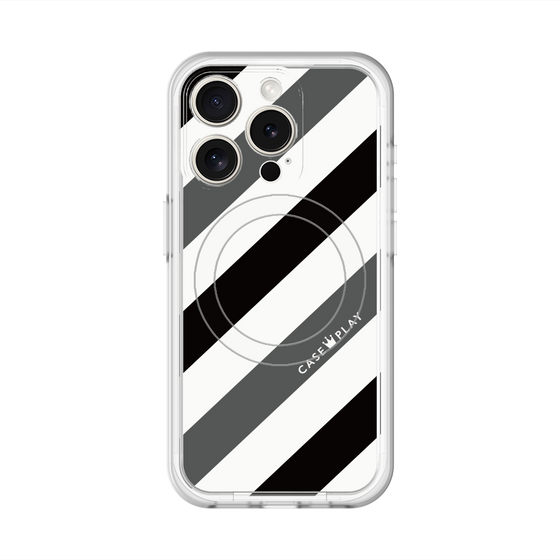 スリムプロテクションプレミアムケース with MagSafe［ Big Stripe - Black × Gray ］
