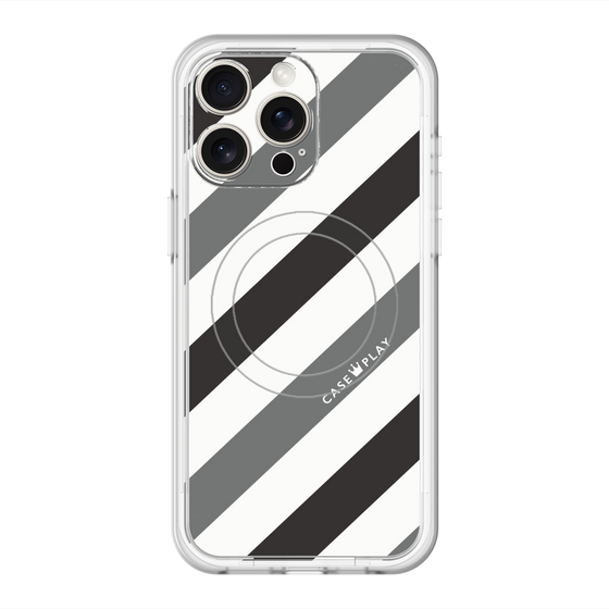 スリムプロテクションプレミアムケース with MagSafe［ Big Stripe - Black × Gray ］