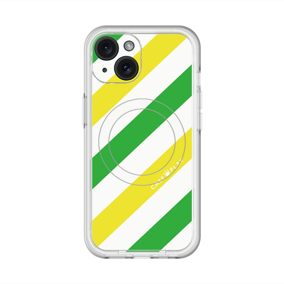 スリムプロテクションプレミアムケース with MagSafe［ Big Stripe - Green × Yellow ］