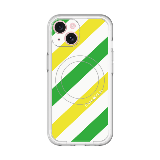 スリムプロテクションプレミアムケース with MagSafe［ Big Stripe - Green × Yellow ］