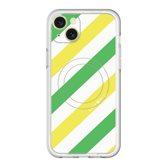 スリムプロテクションプレミアムケース with MagSafe［ Big Stripe - Green × Yellow ］