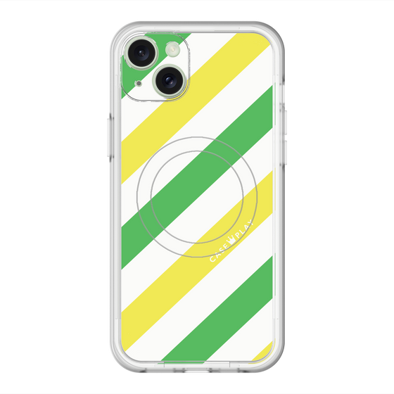 スリムプロテクションプレミアムケース with MagSafe［ Big Stripe - Green × Yellow ］