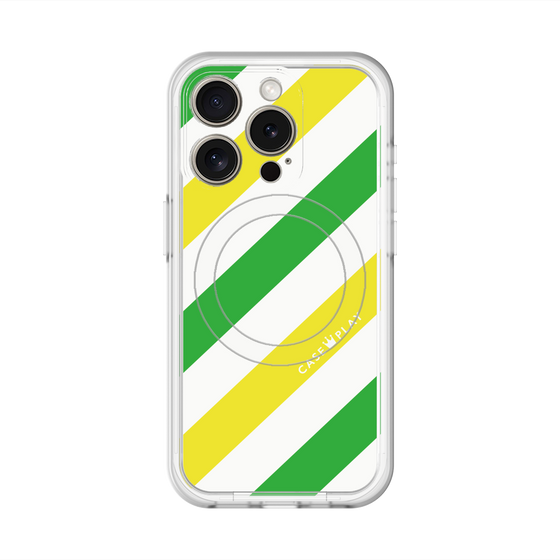スリムプロテクションプレミアムケース with MagSafe［ Big Stripe - Green × Yellow ］