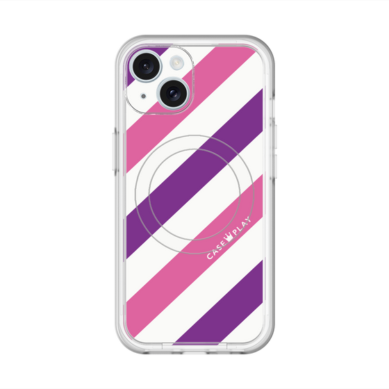 スリムプロテクションプレミアムケース with MagSafe［ Big Stripe - Purple × Pink ］