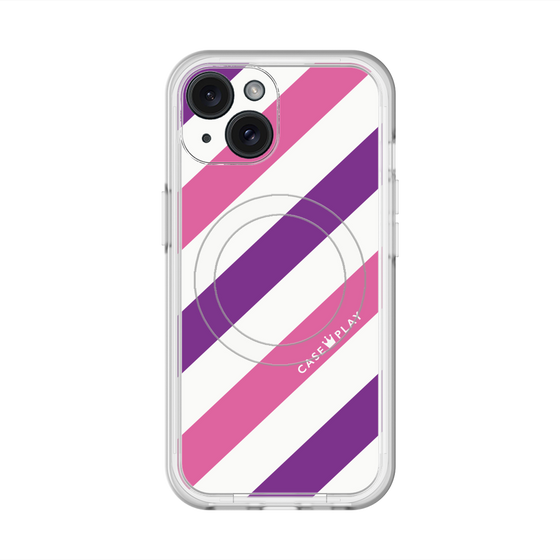 スリムプロテクションプレミアムケース with MagSafe［ Big Stripe - Purple × Pink ］