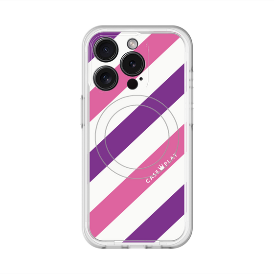 スリムプロテクションプレミアムケース with MagSafe［ Big Stripe - Purple × Pink ］