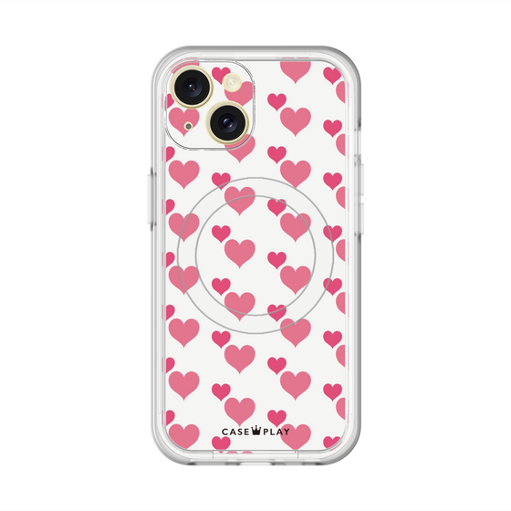 スリムプロテクションプレミアムケース with MagSafe［ Stripe Hearts - Pink ］