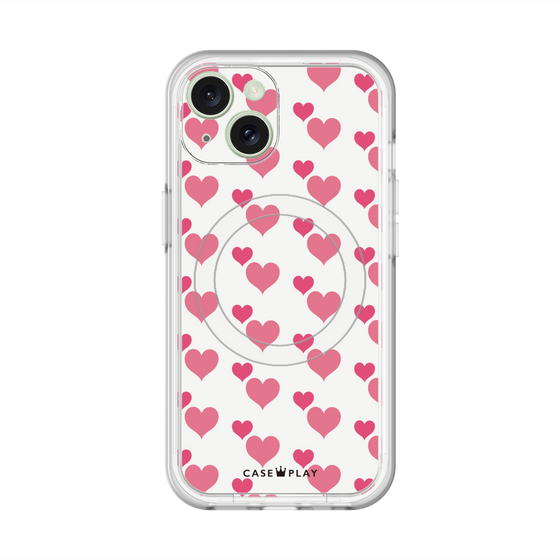 スリムプロテクションプレミアムケース with MagSafe［ Stripe Hearts - Pink ］