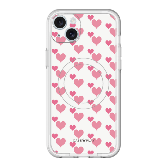 スリムプロテクションプレミアムケース with MagSafe［ Stripe Hearts - Pink ］