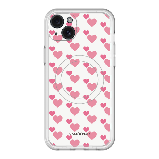 スリムプロテクションプレミアムケース with MagSafe［ Stripe Hearts - Pink ］