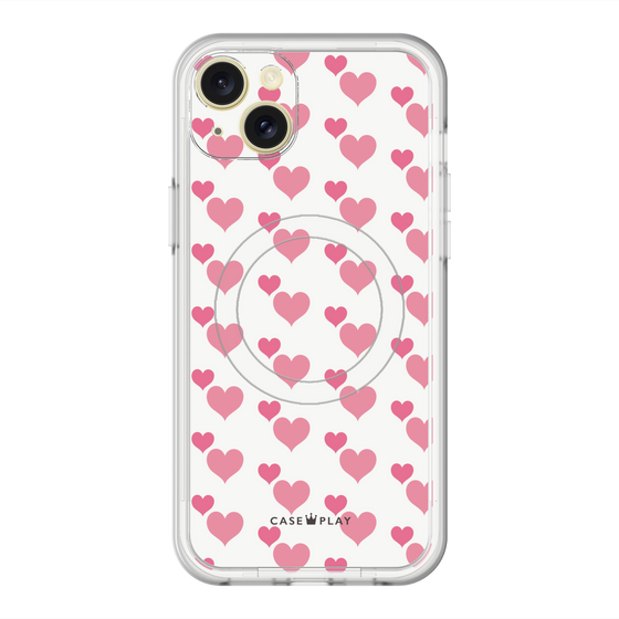 スリムプロテクションプレミアムケース with MagSafe［ Stripe Hearts - Pink ］