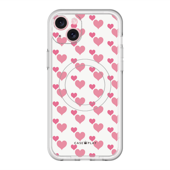 スリムプロテクションプレミアムケース with MagSafe［ Stripe Hearts - Pink ］