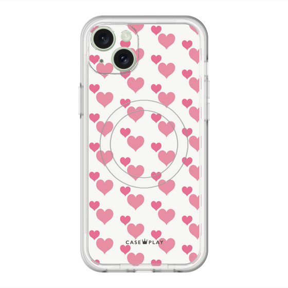 スリムプロテクションプレミアムケース with MagSafe［ Stripe Hearts - Pink ］