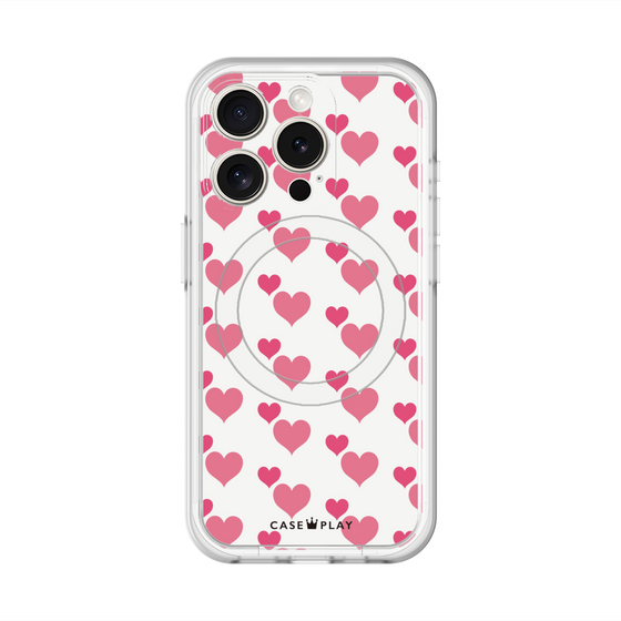 スリムプロテクションプレミアムケース with MagSafe［ Stripe Hearts - Pink ］