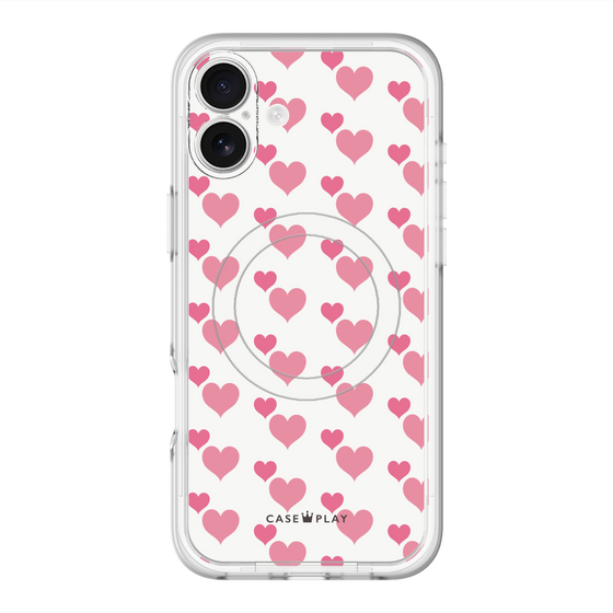 スリムプロテクションプレミアムケース with MagSafe［ Stripe Hearts - Pink ］