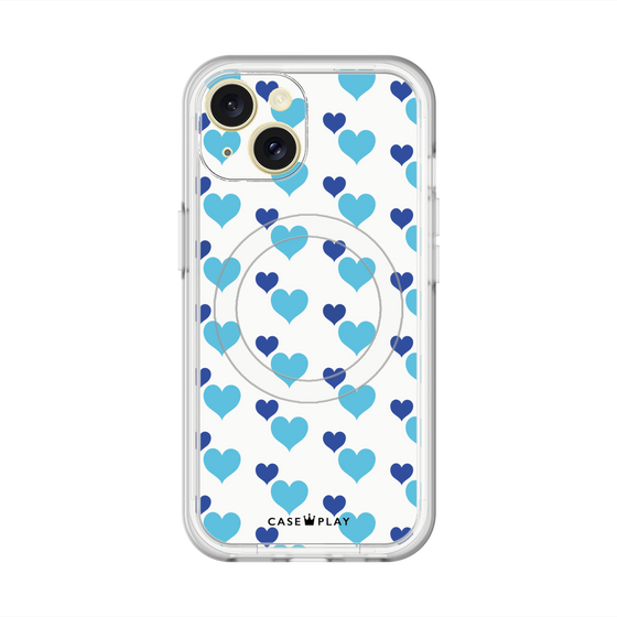 スリムプロテクションプレミアムケース with MagSafe［ Stripe Hearts - Blue ］