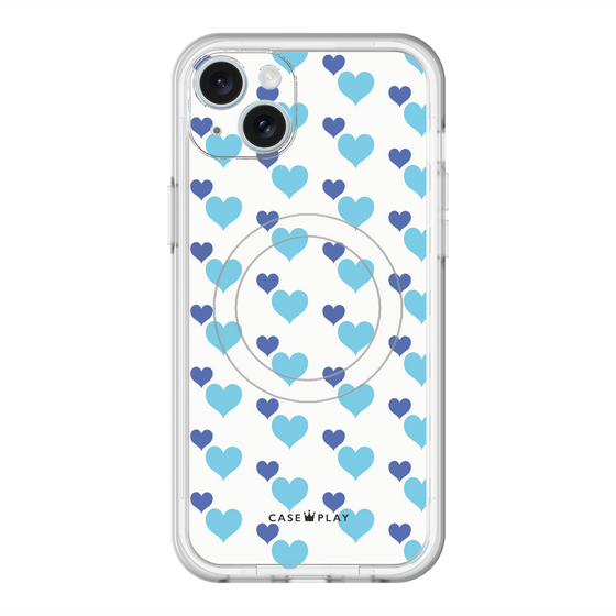 スリムプロテクションプレミアムケース with MagSafe［ Stripe Hearts - Blue ］