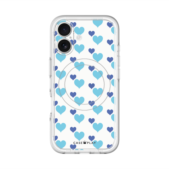 スリムプロテクションプレミアムケース with MagSafe［ Stripe Hearts - Blue ］