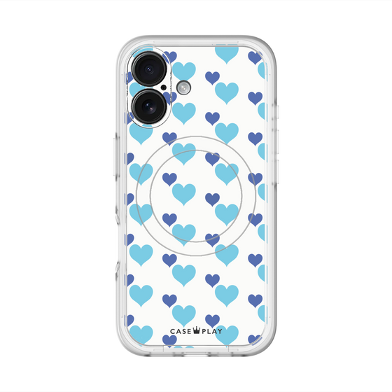 スリムプロテクションプレミアムケース with MagSafe［ Stripe Hearts - Blue ］