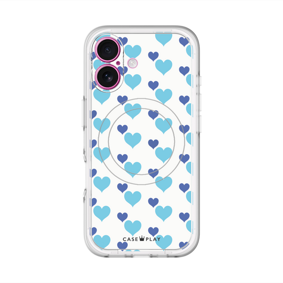 スリムプロテクションプレミアムケース with MagSafe［ Stripe Hearts - Blue ］