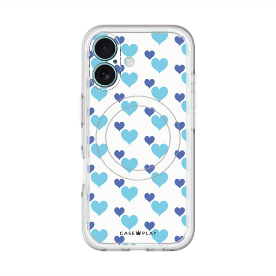 スリムプロテクションプレミアムケース with MagSafe［ Stripe Hearts - Blue ］