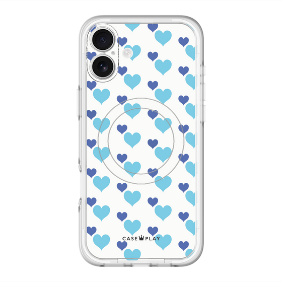 スリムプロテクションプレミアムケース with MagSafe［ Stripe Hearts - Blue ］