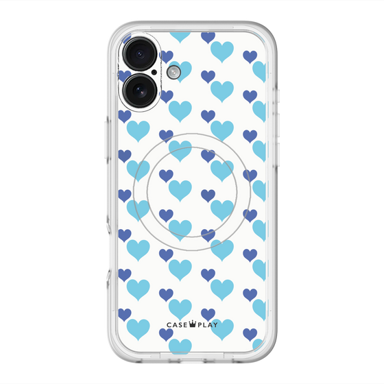 スリムプロテクションプレミアムケース with MagSafe［ Stripe Hearts - Blue ］