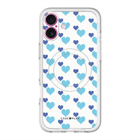 スリムプロテクションプレミアムケース with MagSafe［ Stripe Hearts - Blue ］