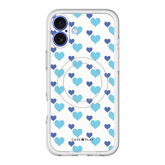 スリムプロテクションプレミアムケース with MagSafe［ Stripe Hearts - Blue ］