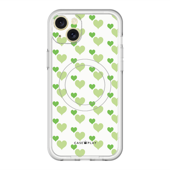 スリムプロテクションプレミアムケース with MagSafe［ Stripe Hearts - Green ］
