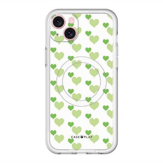 スリムプロテクションプレミアムケース with MagSafe［ Stripe Hearts - Green ］