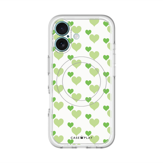 スリムプロテクションプレミアムケース with MagSafe［ Stripe Hearts - Green ］