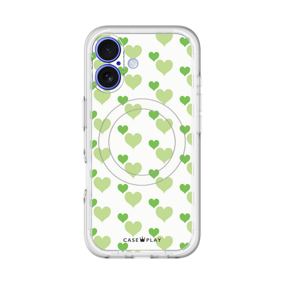スリムプロテクションプレミアムケース with MagSafe［ Stripe Hearts - Green ］