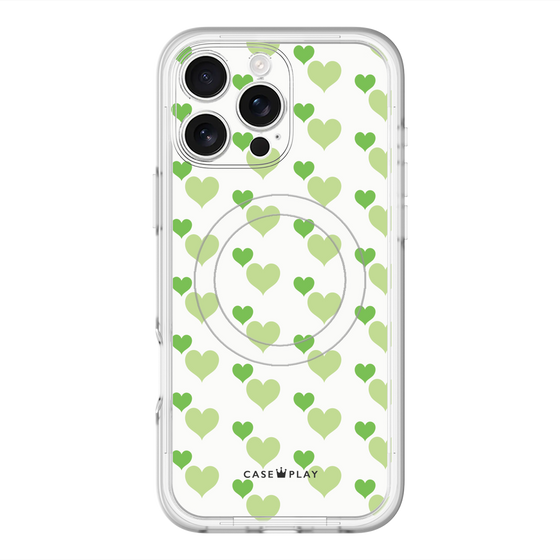 スリムプロテクションプレミアムケース with MagSafe［ Stripe Hearts - Green ］