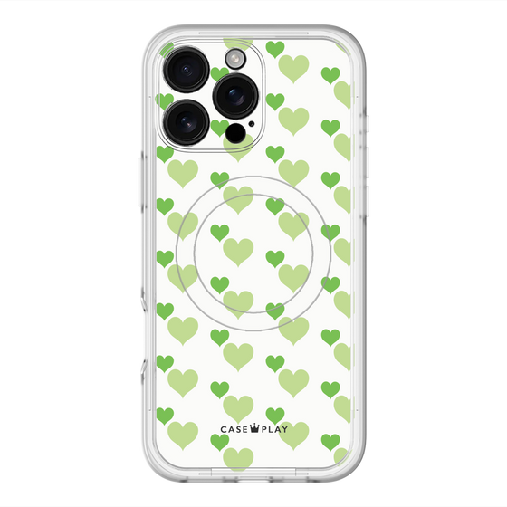スリムプロテクションプレミアムケース with MagSafe［ Stripe Hearts - Green ］