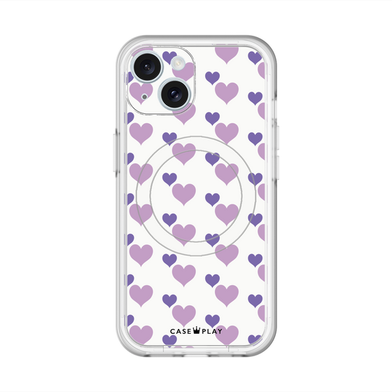 スリムプロテクションプレミアムケース with MagSafe［ Stripe Hearts - Purple ］