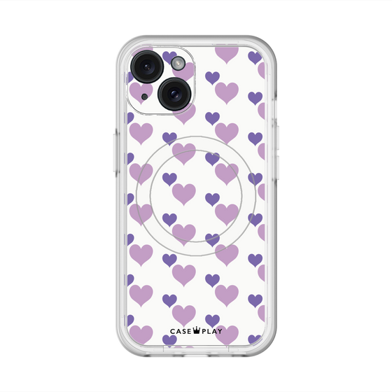 スリムプロテクションプレミアムケース with MagSafe［ Stripe Hearts - Purple ］
