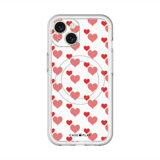 スリムプロテクションプレミアムケース with MagSafe［ Stripe Hearts - Red ］