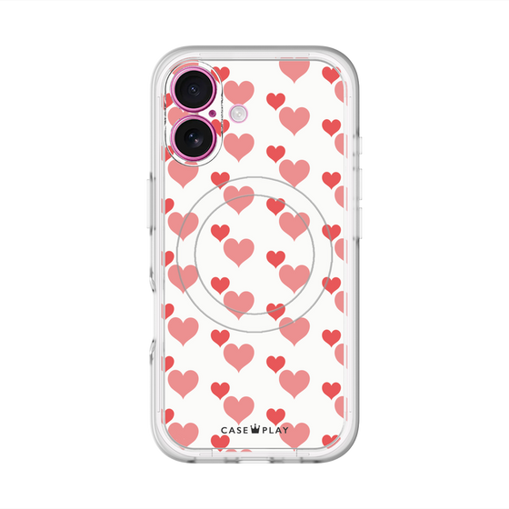 スリムプロテクションプレミアムケース with MagSafe［ Stripe Hearts - Red ］