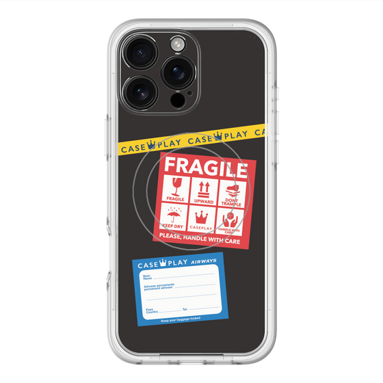 スリムプロテクションプレミアムケース with MagSafe［ FRAGILE Stickers - Black ］