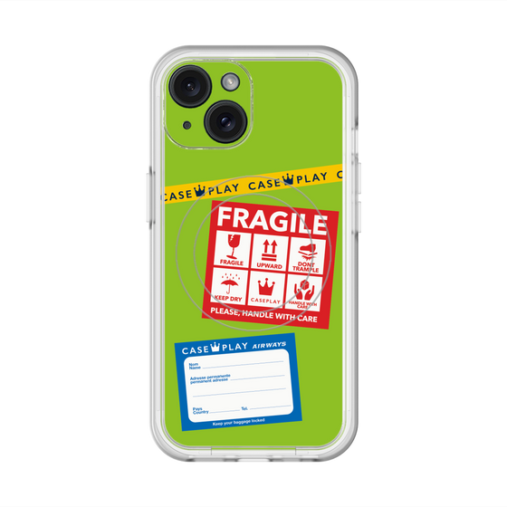 スリムプロテクションプレミアムケース with MagSafe［ FRAGILE Stickers - Green ］