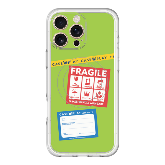 スリムプロテクションプレミアムケース with MagSafe［ FRAGILE Stickers - Green ］