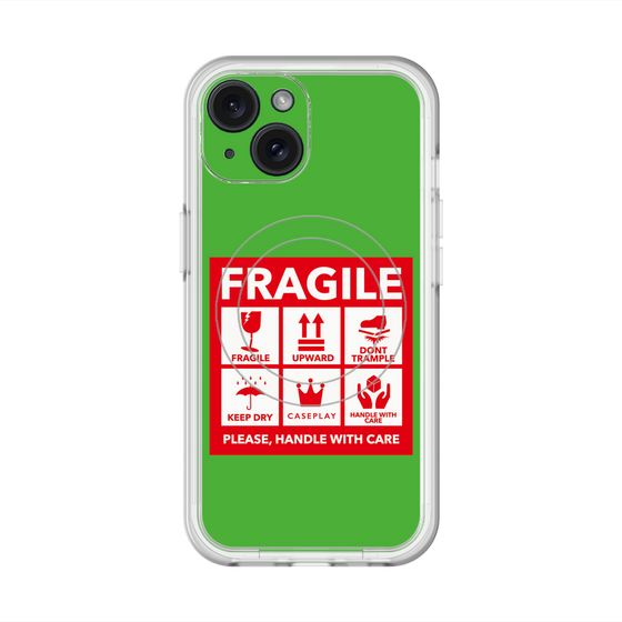 スリムプロテクションプレミアムケース with MagSafe［ FRAGILE Sticker - Green ］