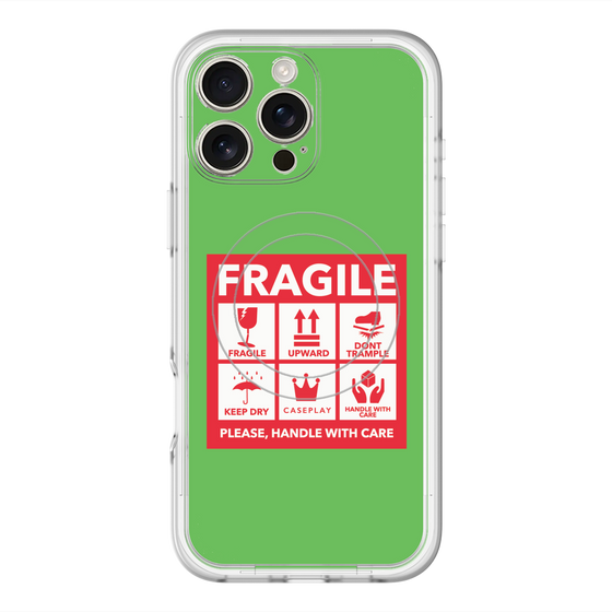 スリムプロテクションプレミアムケース with MagSafe［ FRAGILE Sticker - Green ］