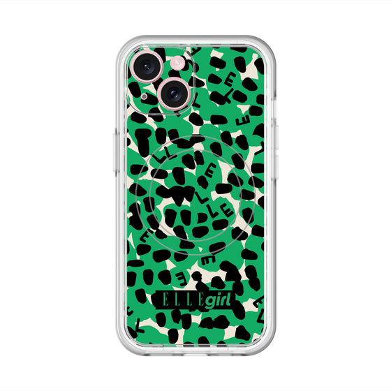 スリムプロテクションプレミアムケース with MagSafe［ ELLEgirl - レオパード - Green ］