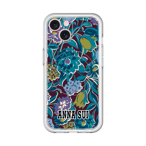 スリムプロテクションプレミアムケース with MagSafe［ ANNA SUI - ガーデンフワラー - シアン ］