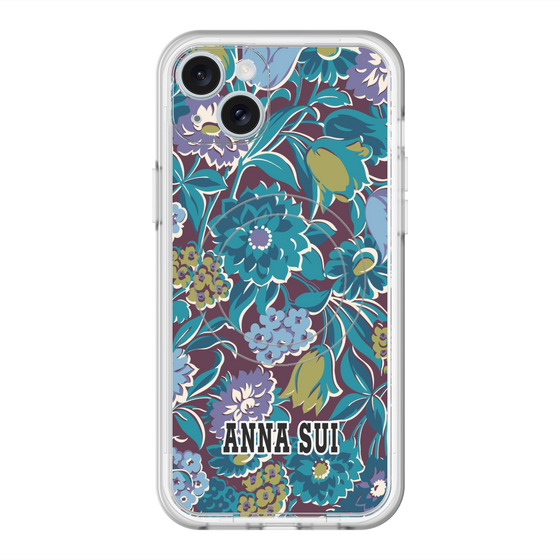 スリムプロテクションプレミアムケース with MagSafe［ ANNA SUI - ガーデンフワラー - シアン ］