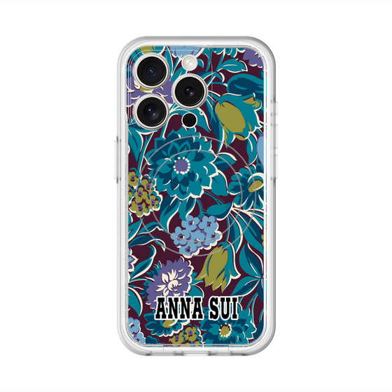 スリムプロテクションプレミアムケース with MagSafe［ ANNA SUI - ガーデンフワラー - シアン ］