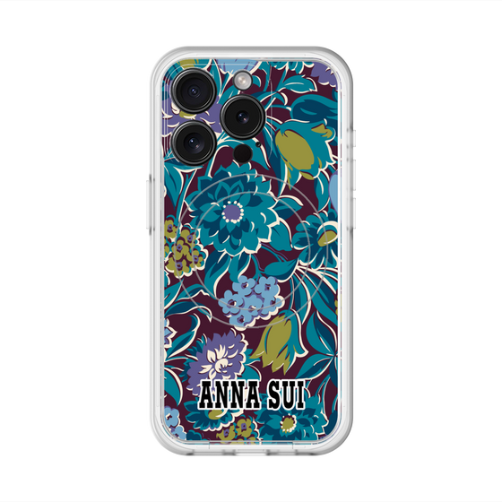 スリムプロテクションプレミアムケース with MagSafe［ ANNA SUI - ガーデンフワラー - シアン ］